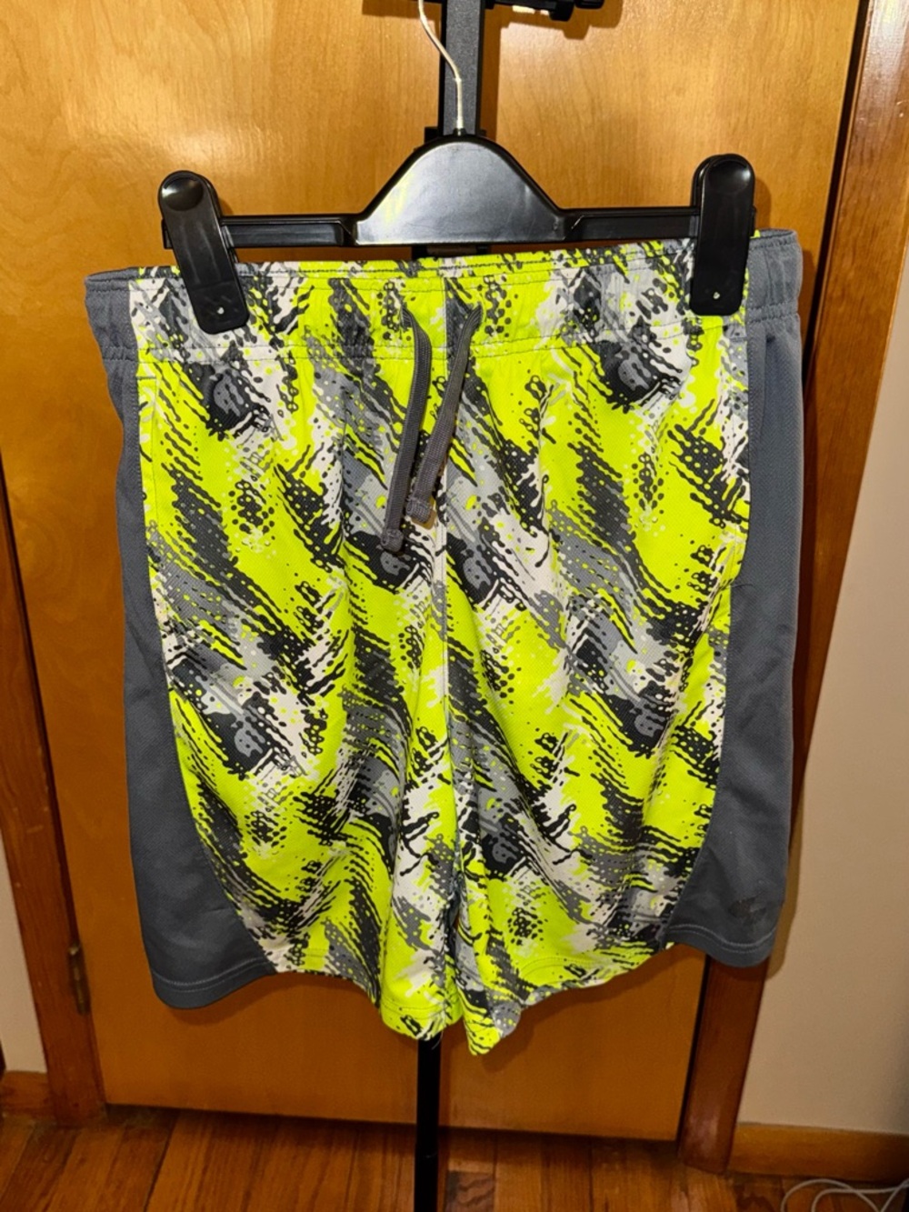 Boys Neon Yellow & Gray Athletic Shorts with Drawstring Waist